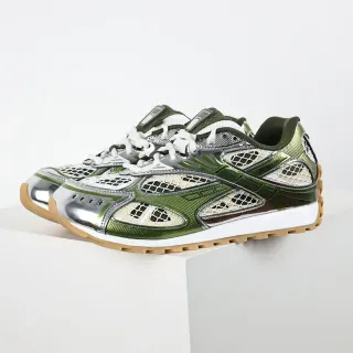 Bottega Veneta Cassette Sneaker Olive Green Silver Mesh Lifestyle Sneakers