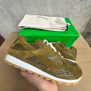Bottega Veneta Olive Green Suede Mesh Overlay Lifestyle Sneakers