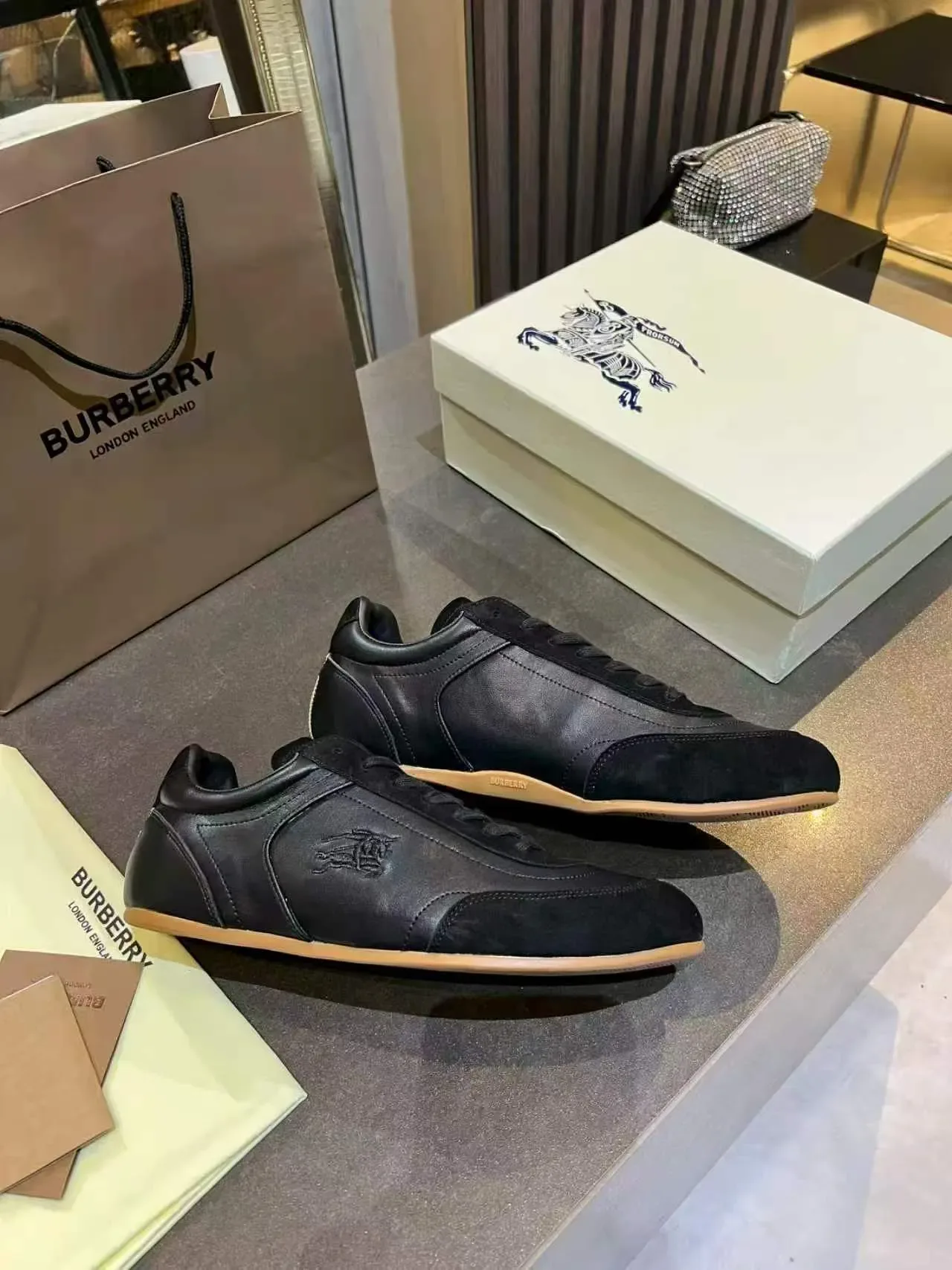 Burberry Black Beige Leather And Suede Gum Rubber Sole Lifestyle Sneakers 3