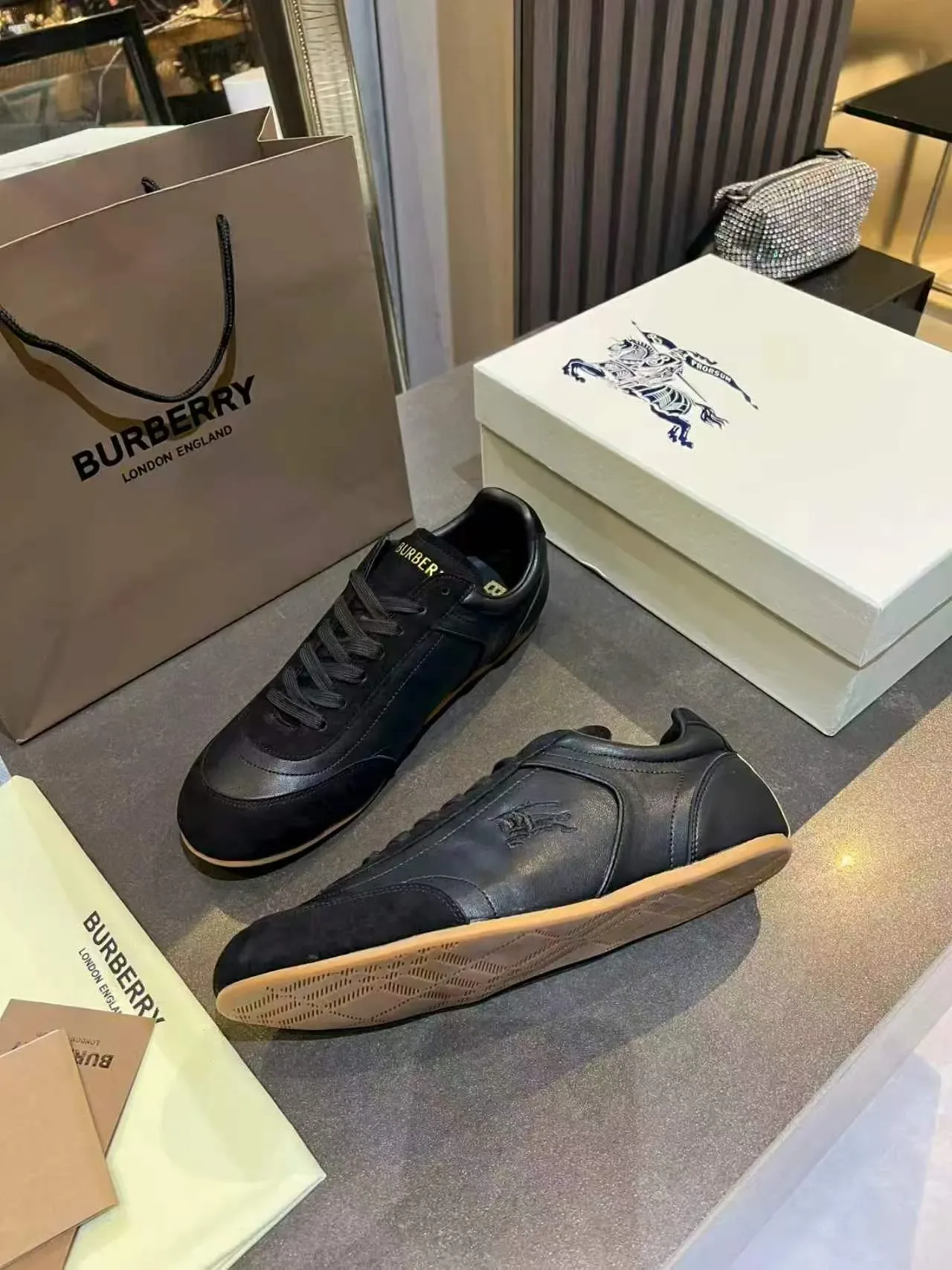 Burberry Black Beige Leather And Suede Gum Rubber Sole Lifestyle Sneakers 4