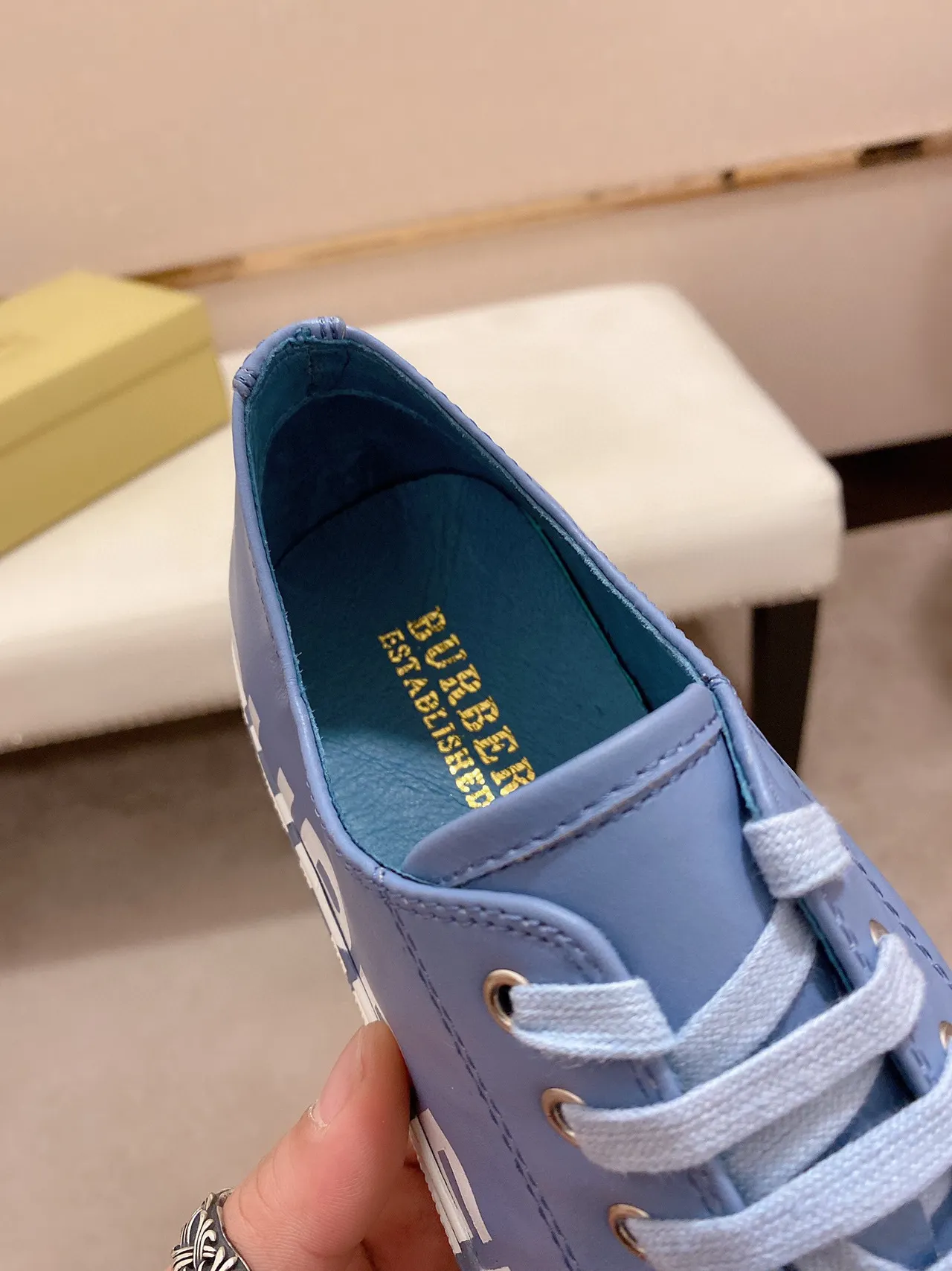 Burberry Blue White Low-Top Logo-Print Side Lifestyle Sneakers 5
