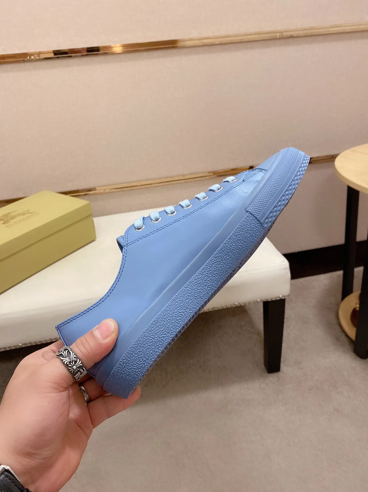 Burberry Blue White Low-Top Logo-Print Side Lifestyle Sneakers 6