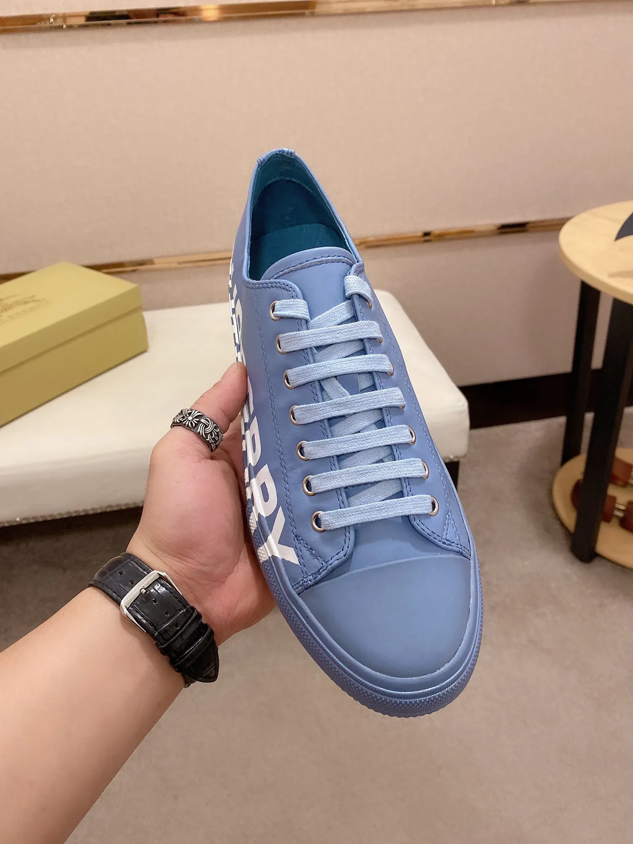 Burberry Blue White Low-Top Logo-Print Side Lifestyle Sneakers 9