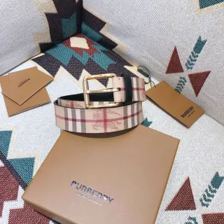 Burberry Knight Check بيج أحمر أسود أخضر حزام جلدي