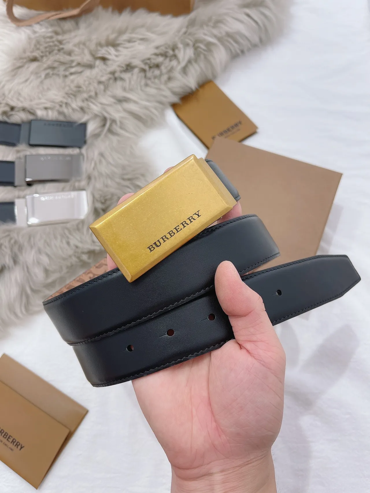 Burberry Knight Reversible Monogram Black Leather Belt 2