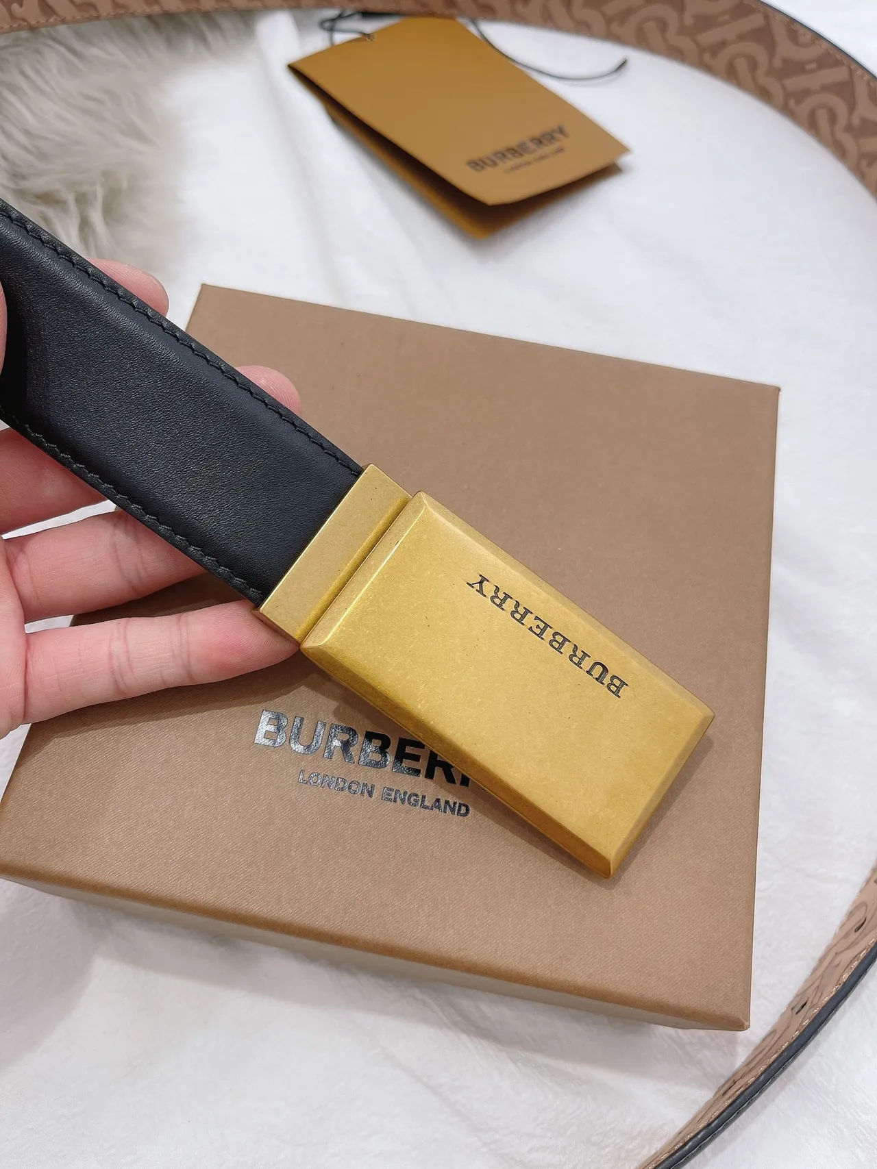 Burberry Knight Reversible Monogram Black Leather Belt 5