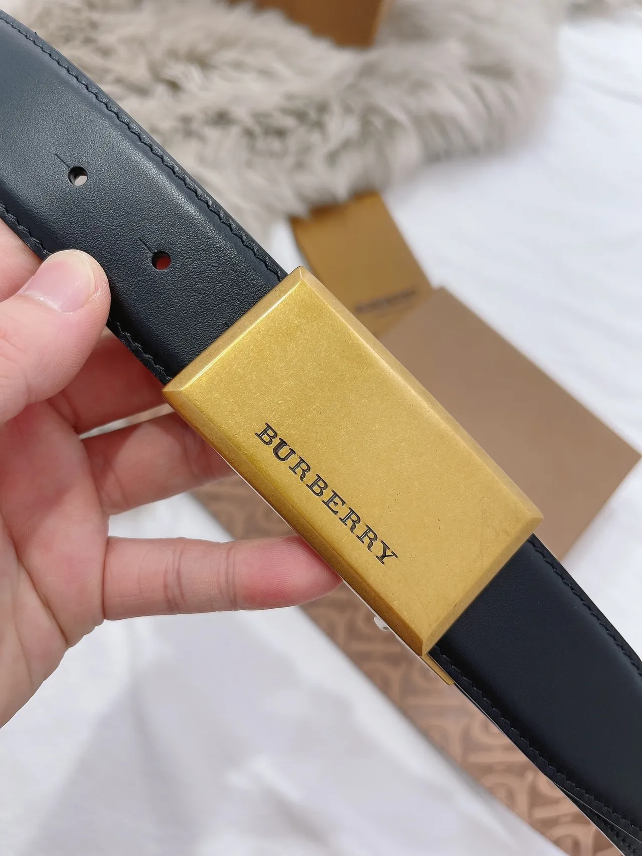 Burberry Knight Reversible Monogram Black Leather Belt 7