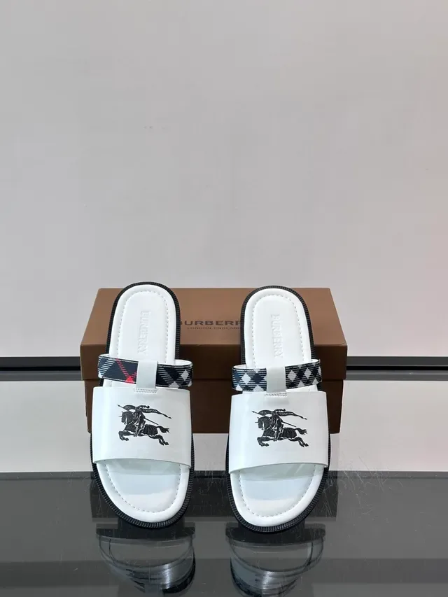 Burberry Knight Slide White Black Single-Strap Equestrian Logo Slippers 11
