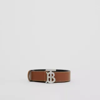 Burberry Monogram Cinto de couro marrom preto reversível marrom tan com costura de contraste