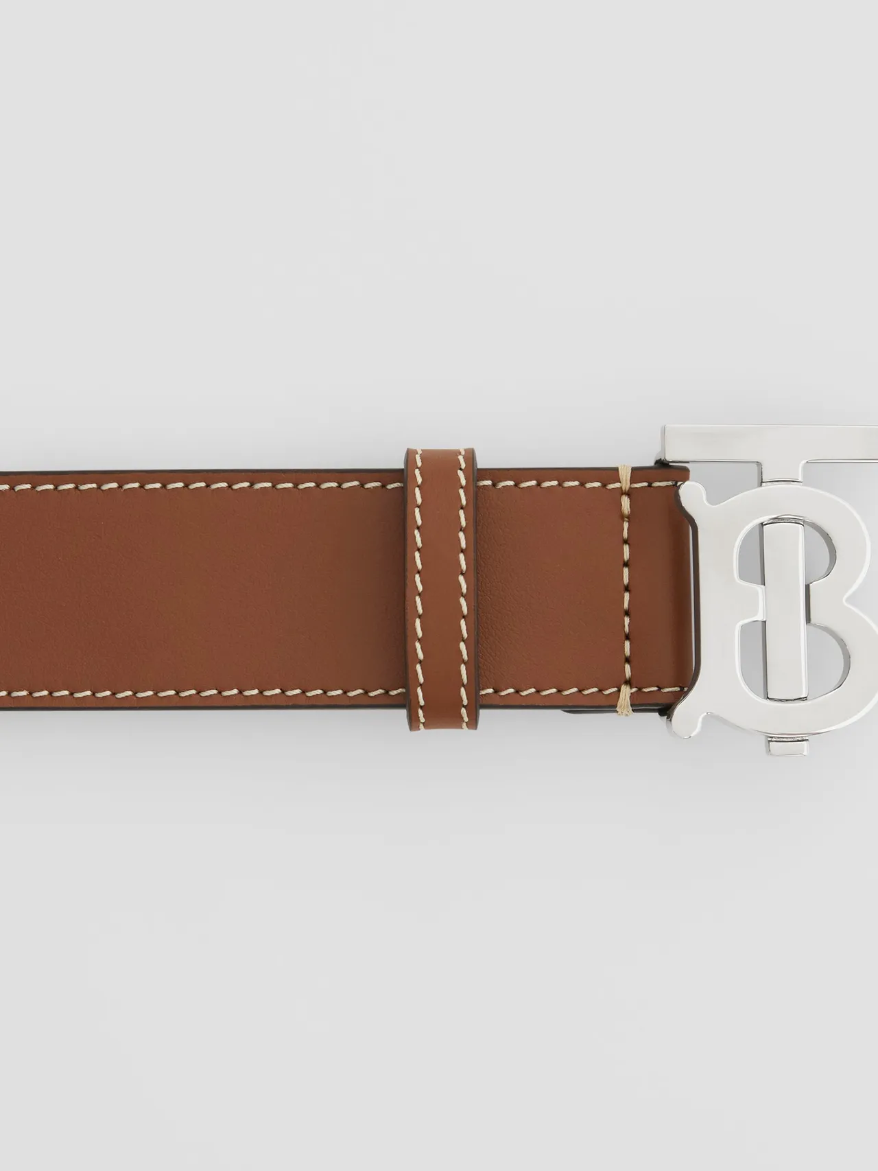 Burberry Monogram 棕黑可逆转棕色对比缝线皮革腰带 2