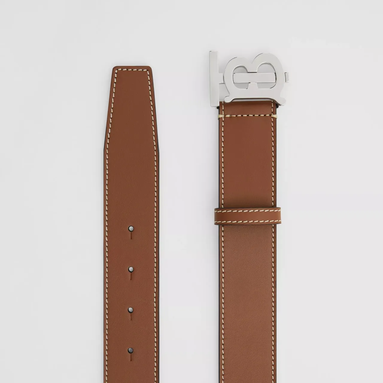 Burberry Monogram 棕黑可逆转棕色对比缝线皮革腰带 3