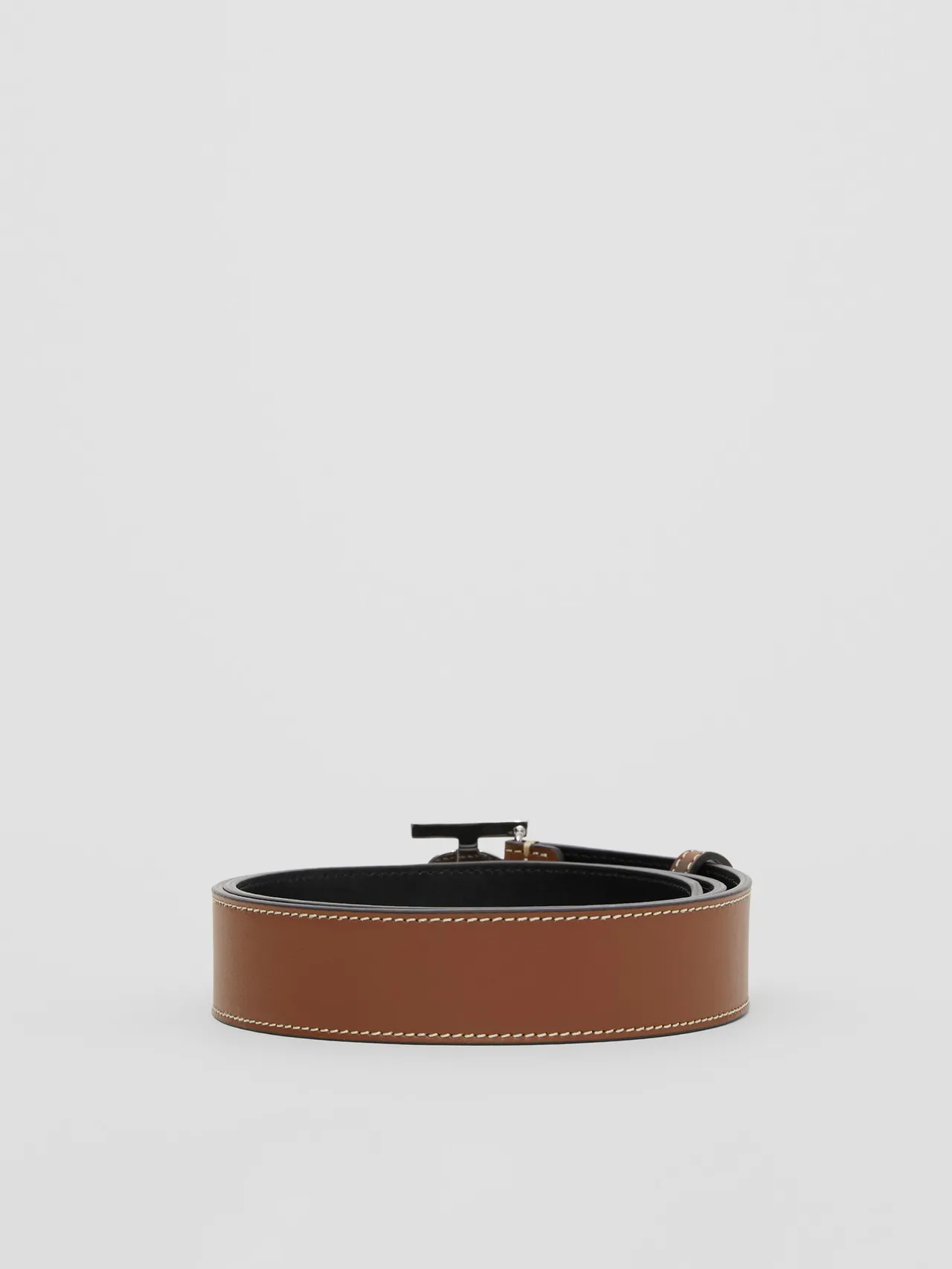 Burberry Monogram 棕黑可逆转棕色对比缝线皮革腰带 4