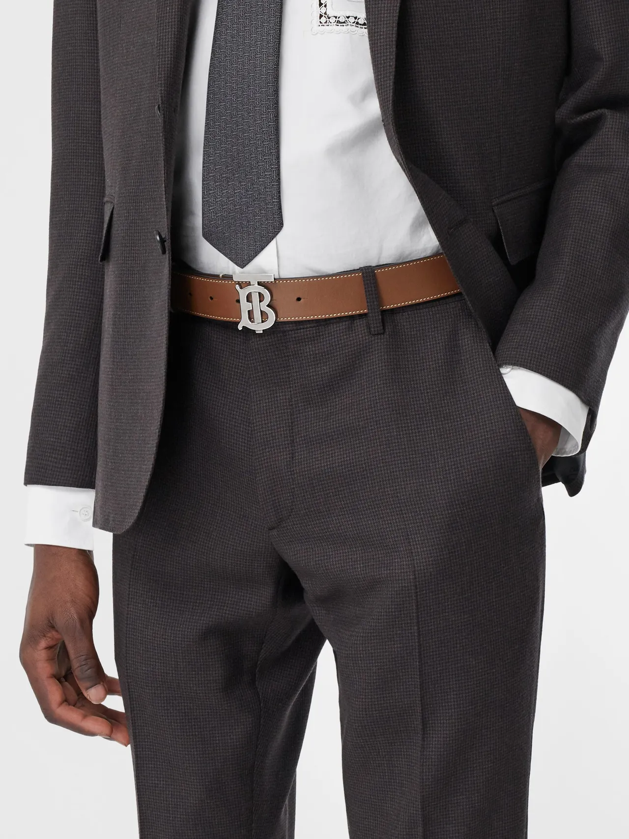 Burberry Monogram 棕黑可逆转棕色对比缝线皮革腰带 5