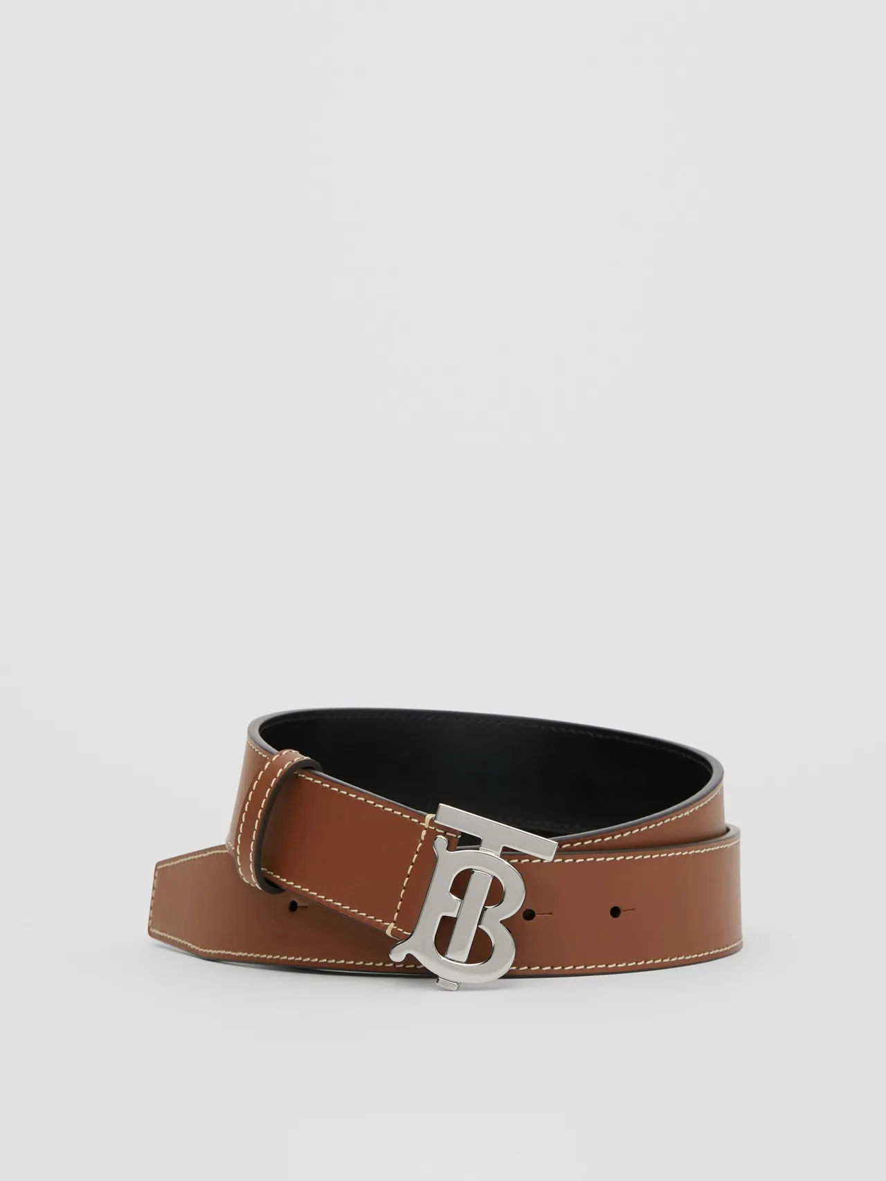 Burberry Monogram 棕黑可逆转棕色对比缝线皮革腰带 6