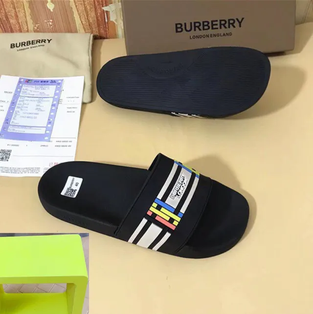 Burberry Slide Slipper Black Multicolor Stripe Slippers 3