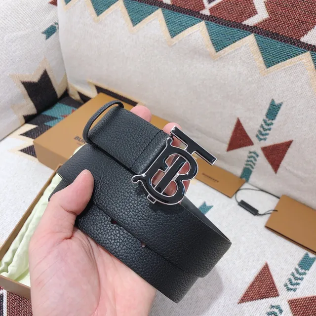 Burberry TB Belt Black Pebbled Leather Belt 3