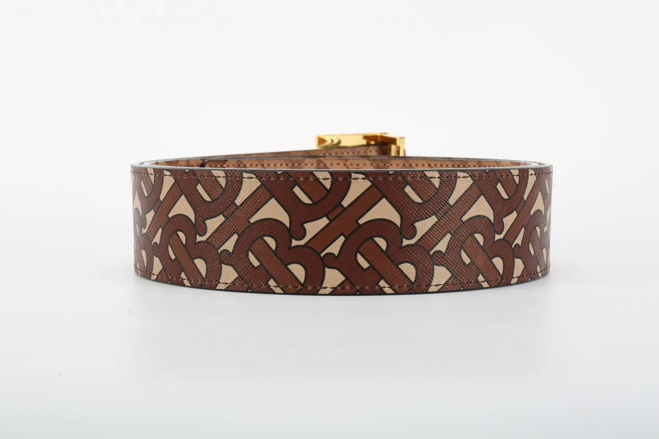 Burberry TB Belt Brown Beige Monogram Leather Belt 4