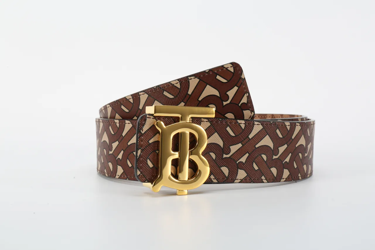 Burberry TB Belt Brown Beige Monogram Leather Belt 5