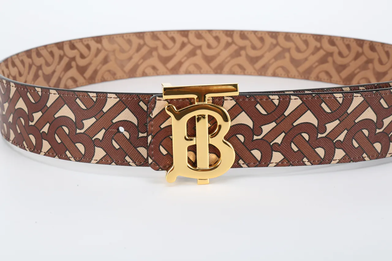 Burberry TB Belt Brown Beige Monogram Leather Belt 8