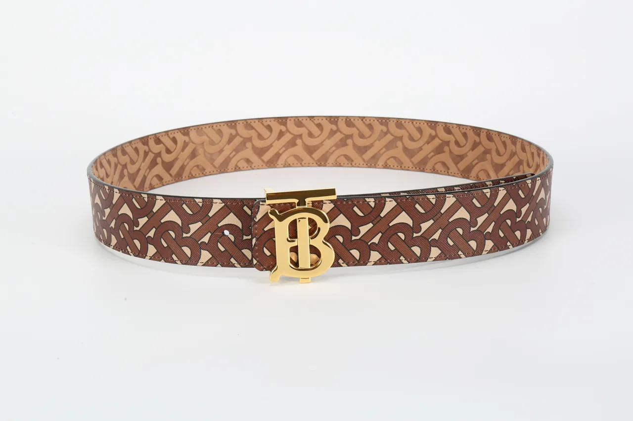 Burberry TB Belt Brown Beige Monogram Leather Belt 9