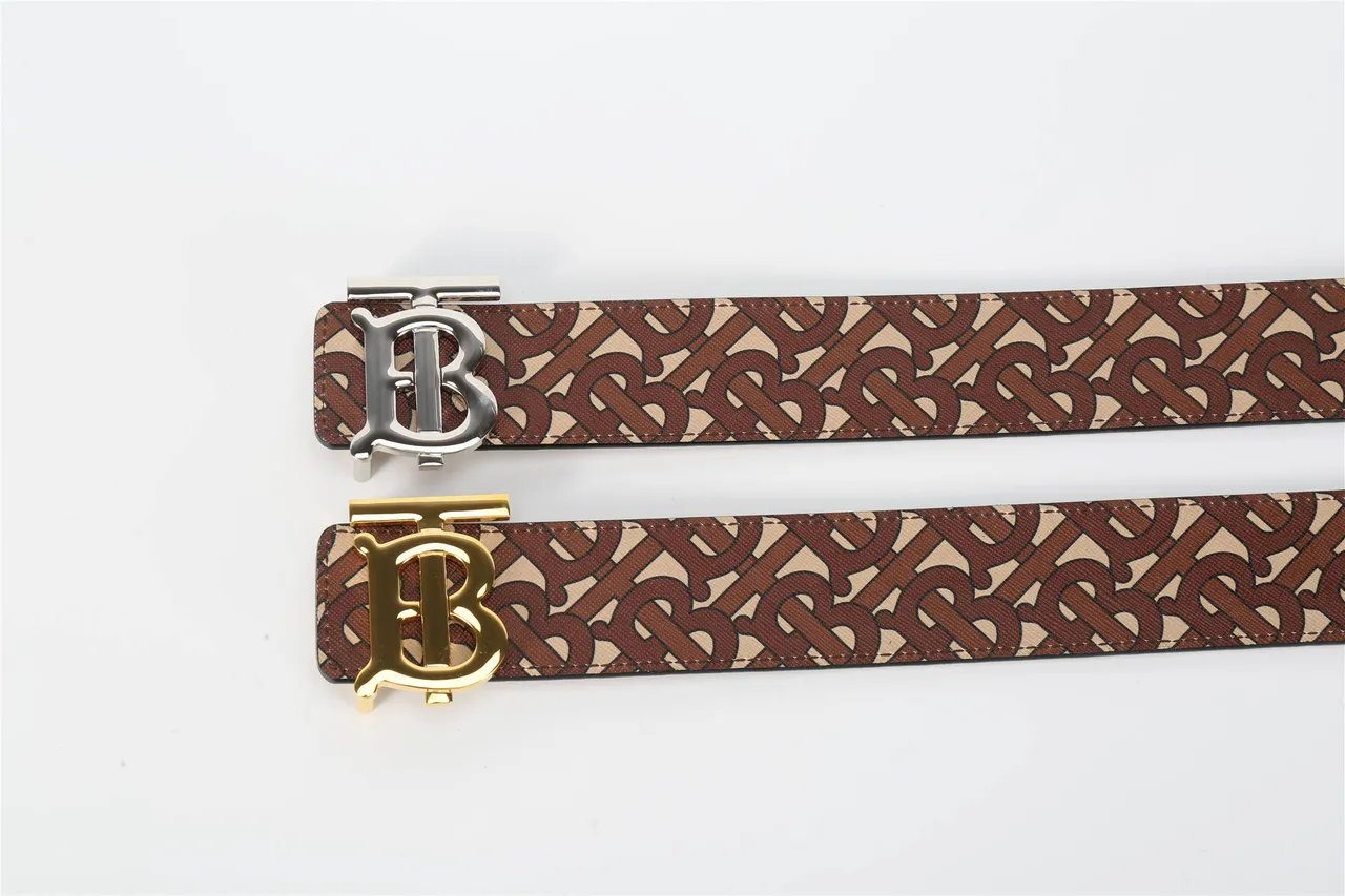 Burberry TB Belt Brown Beige Monogram Leather Belt 11