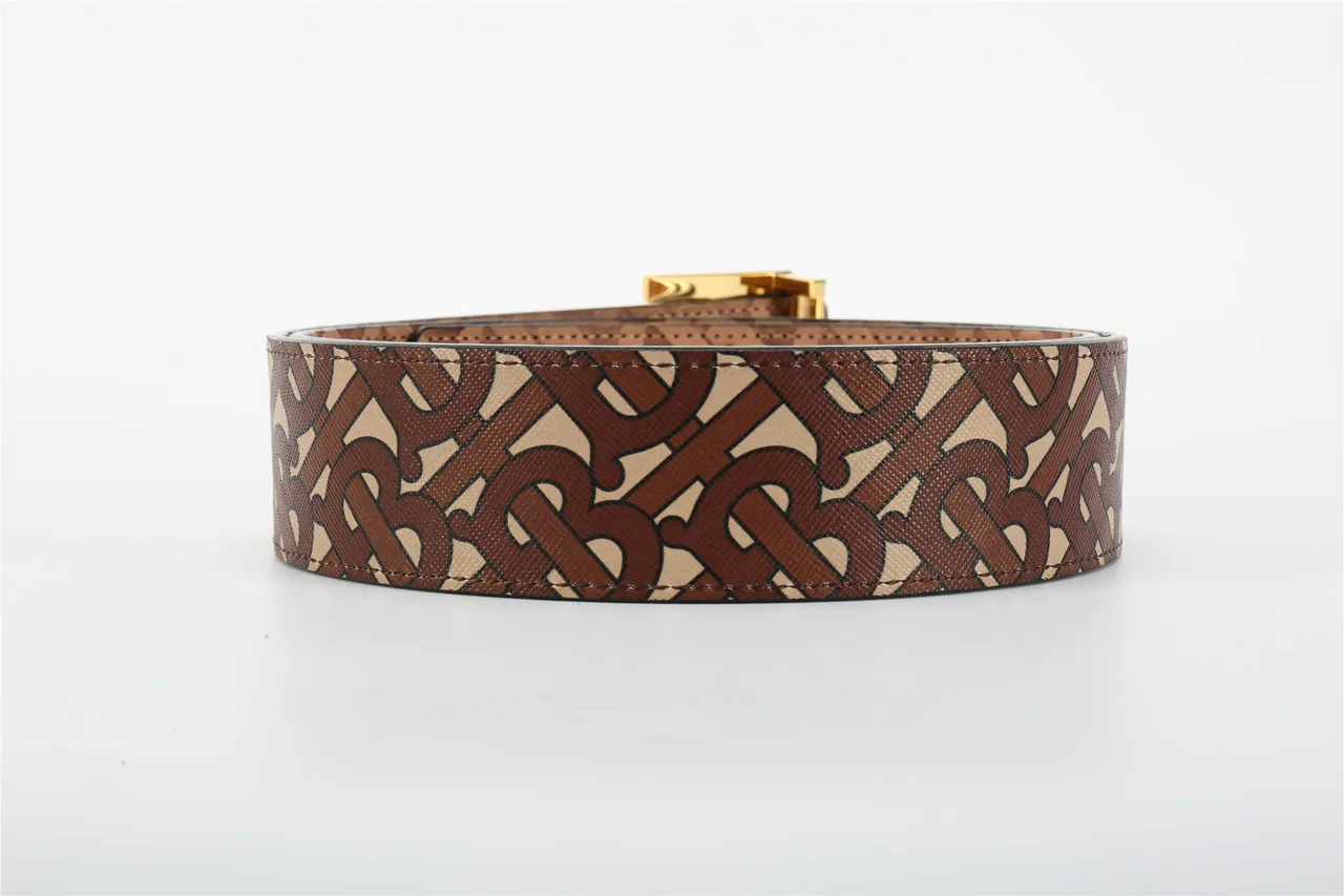 Burberry TB Belt Brown Beige Monogram Leather Belt 12