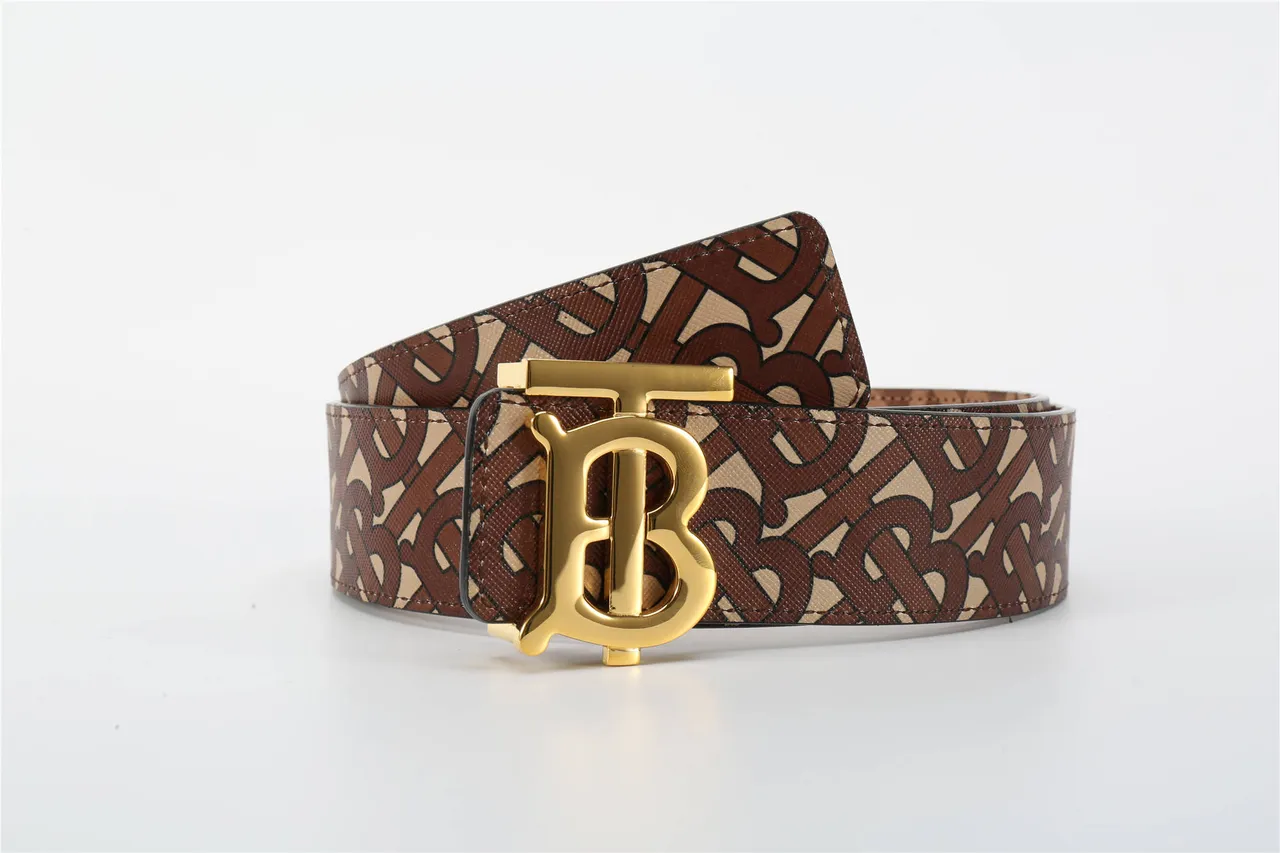 Burberry TB Belt Brown Beige Monogram Leather Belt 13