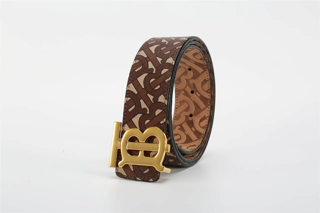 Burberry TB Belt Brown Beige Monogram Leather Belt 15