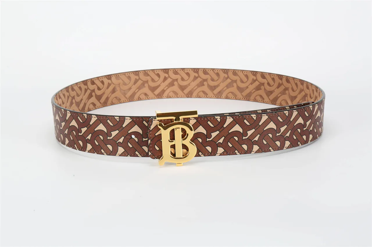 Burberry TB Belt Brown Beige Monogram Leather Belt 18