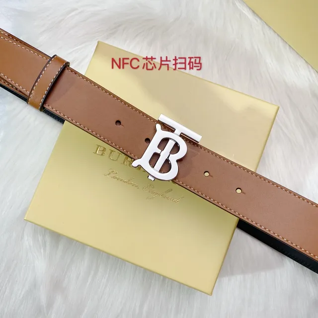 Burberry TB Cinturón Marrón Negro Interlocking Monogram Hebilla Suave Tan Cuero Cinturón 7