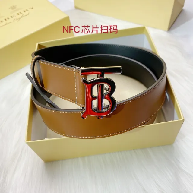 Burberry TB Cinturón Marrón Negro Interlocking Monogram Hebilla Suave Tan Cuero Cinturón 8