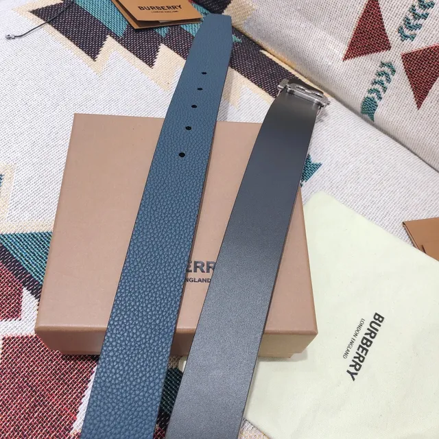Burberry TB Monogram Belt Black Silver Smooth Oversized Buckle Leather Belt 3