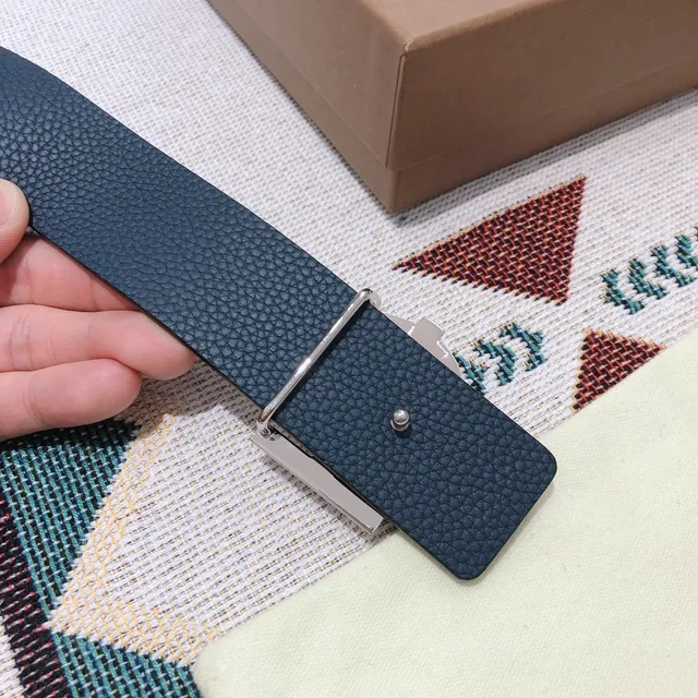 Burberry TB Monogram Belt Black Silver Smooth Oversized Buckle Leather Belt 5