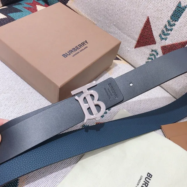 Burberry TB Monogram Belt Black Silver Smooth Oversized Buckle Leather Belt 7