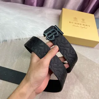 Burberry TB Monogram Black Leather Belt