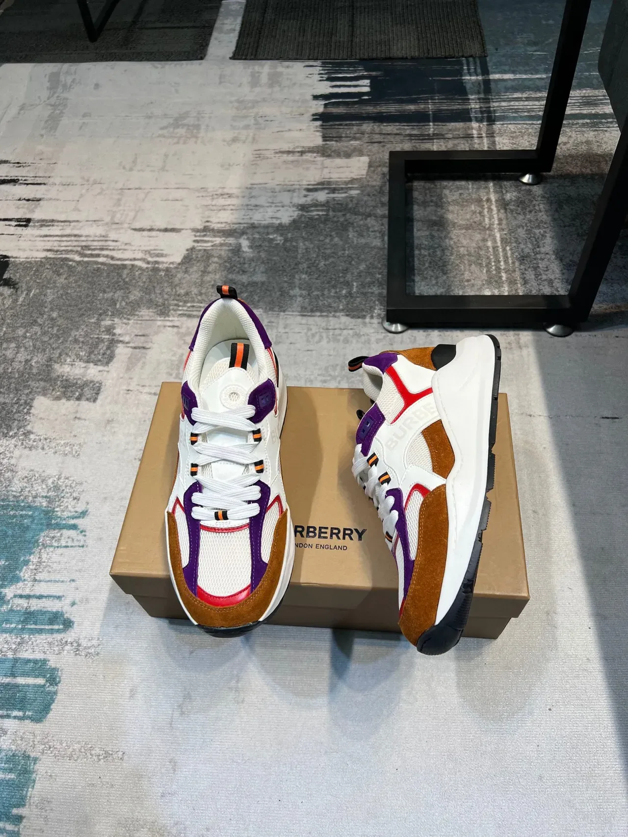 Burberry White Purple Midsole Multi-Panel Suede And Mesh Upper Chunky Sneakers 2
