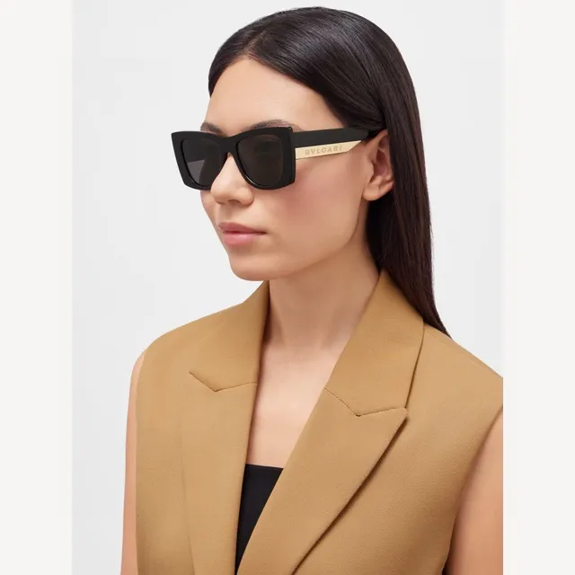 Bvlgari Marron-Ambre rectangulaire yeux de chat lunettes de soleil 2
