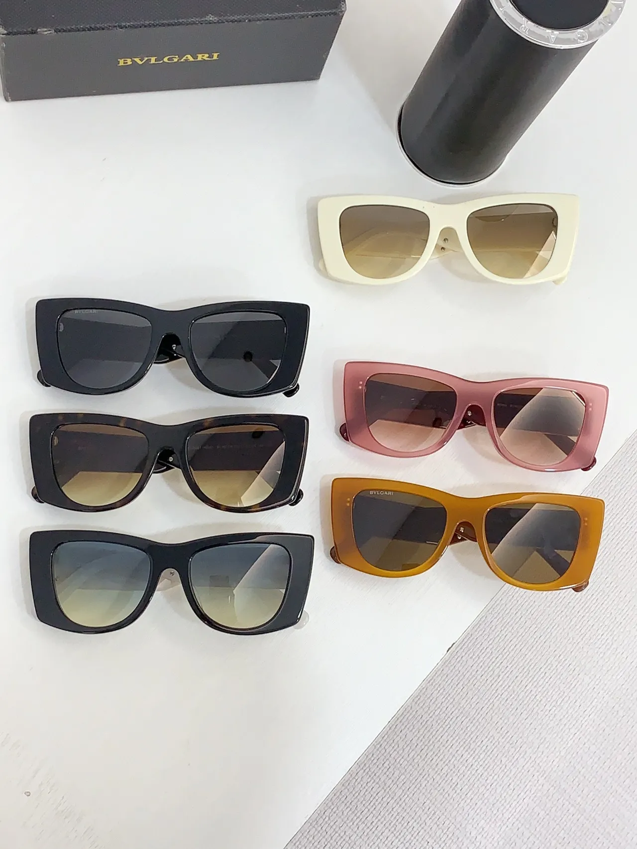 Bvlgari Marron-Ambre rectangulaire yeux de chat lunettes de soleil 4