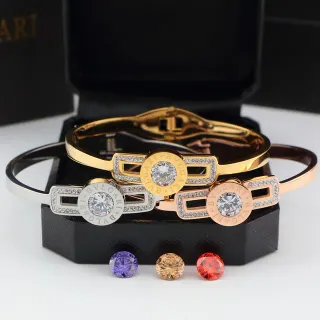 Bvlgari B.zero1 Gold Silver Metal Bangle Pavé Crystal Accents Bracelet