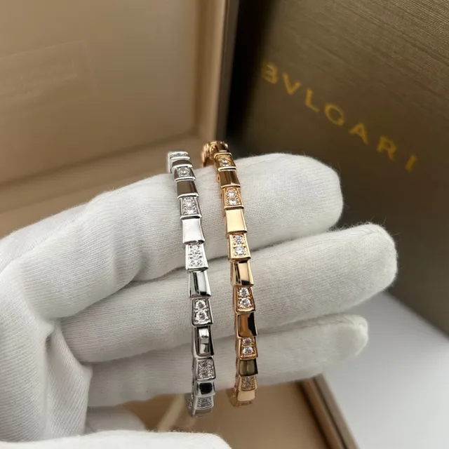 Bvlgari B.zero1 Gold Silver Segmented Block-Link Pavé-Set Stones Bracelet 6