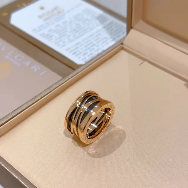 Bvlgari B.zero1 Multi-Band Black Inlay Gold-Tone Ring 6