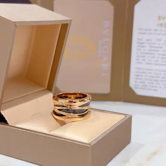 Bvlgari B.zero1 Multi-Band Black Inlay Gold-Tone Ring 7