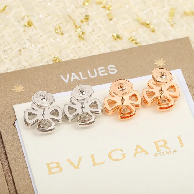 Bvlgari Fiorever Flower-Shaped Rose Gold and Silver Stud Earrings 4