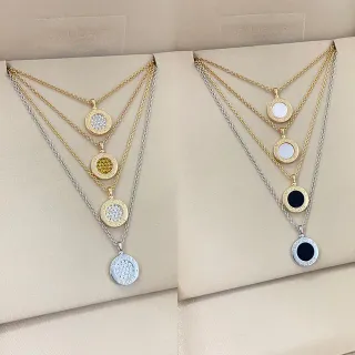 Bvlgari قلادة ذهبية فضية متعددة الطبقات متعددة السلسلة مدالية دائرية