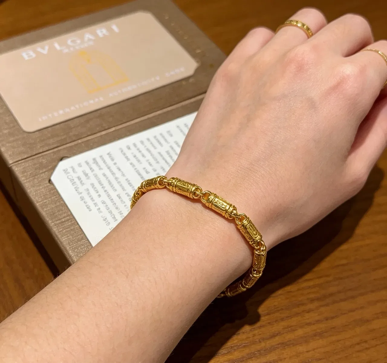 Bvlgari Gold Tubular Links Engraved Geometric Detailing Bracelet 3