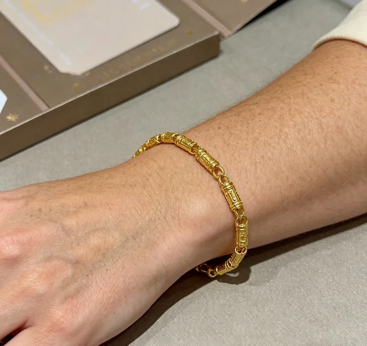 Bvlgari Gold Tubular Links Engraved Geometric Detailing Bracelet 7