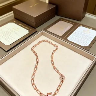 Bvlgari Pink Gold Rose Chain Pavé-Set Links Necklace