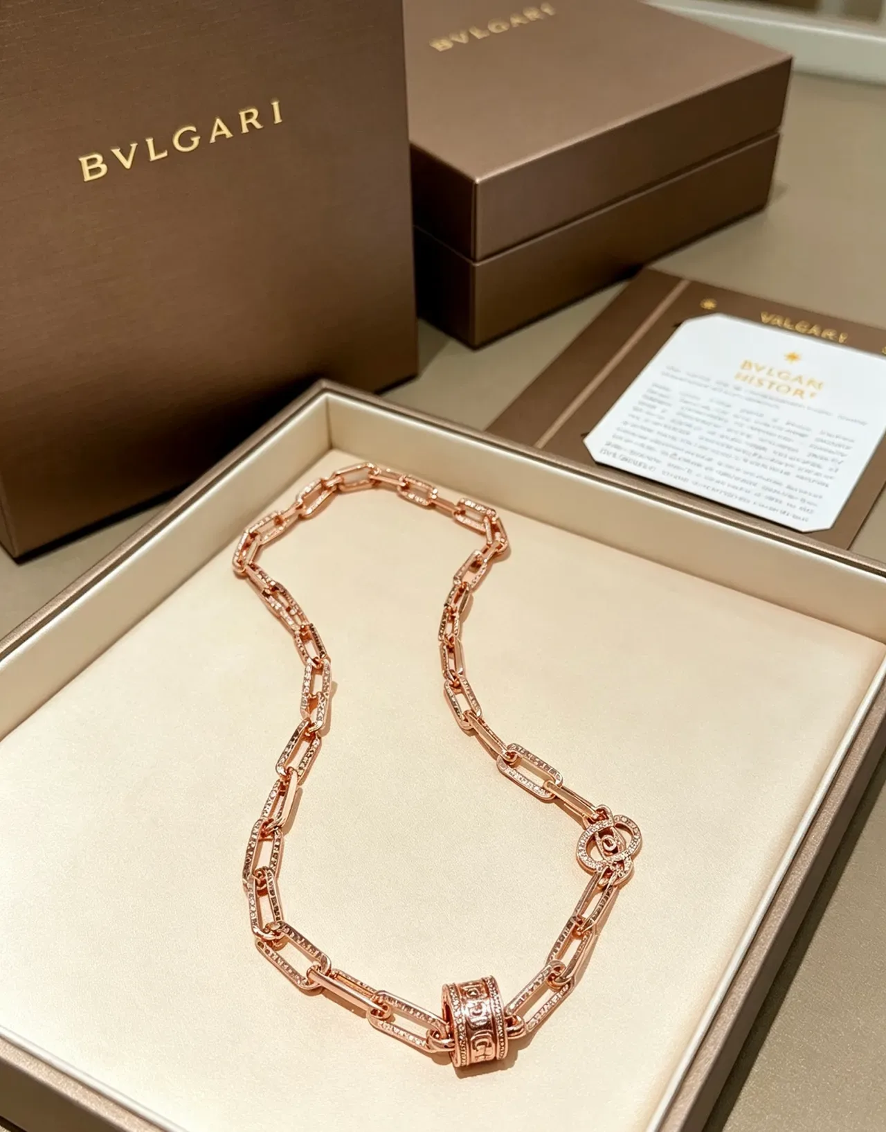 Bvlgari 粉金玫瑰链 Pavé-Set 镶嵌链节项链 7
