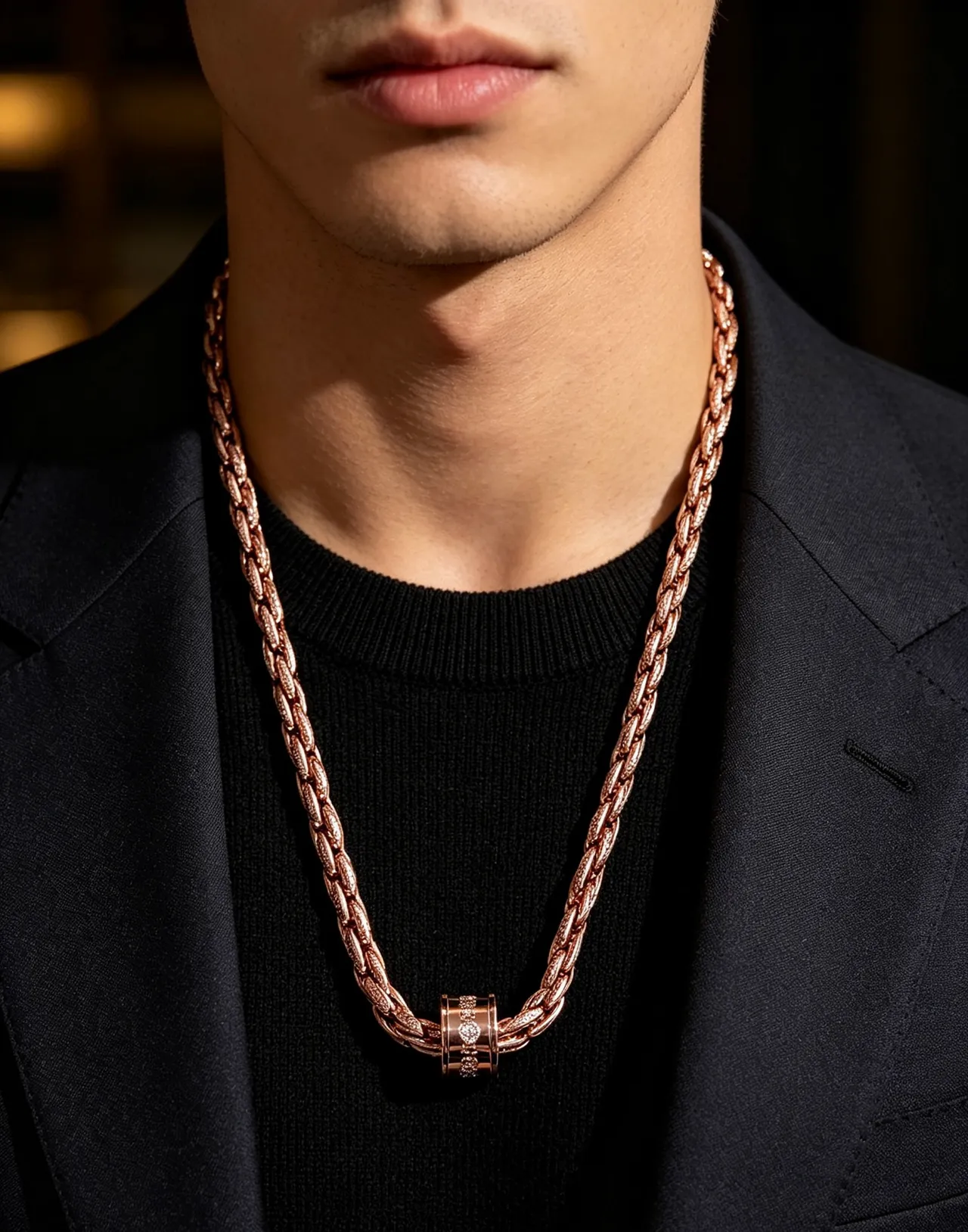 Bvlgari Pink Gold Twisted Rope-Link Chain Pavé-Diamond Clasp Necklace 6