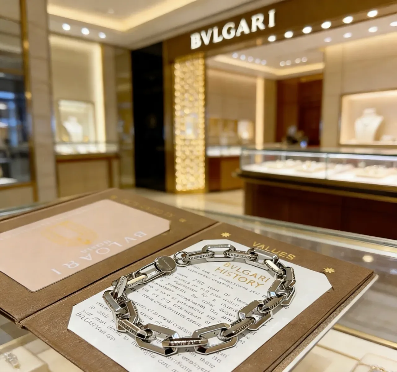 Bvlgari Rectangular Link Diamond-Accent Silver Bracelet 9